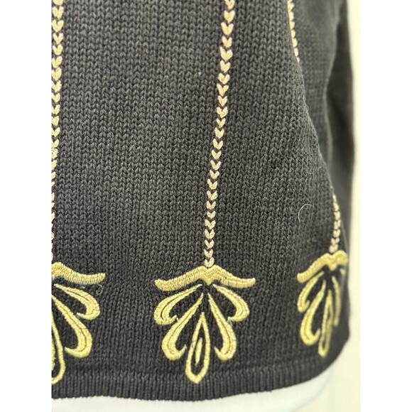 Lise J Black & Gold Cardigan vintage- Women's Size Large - Picture 3 of 7